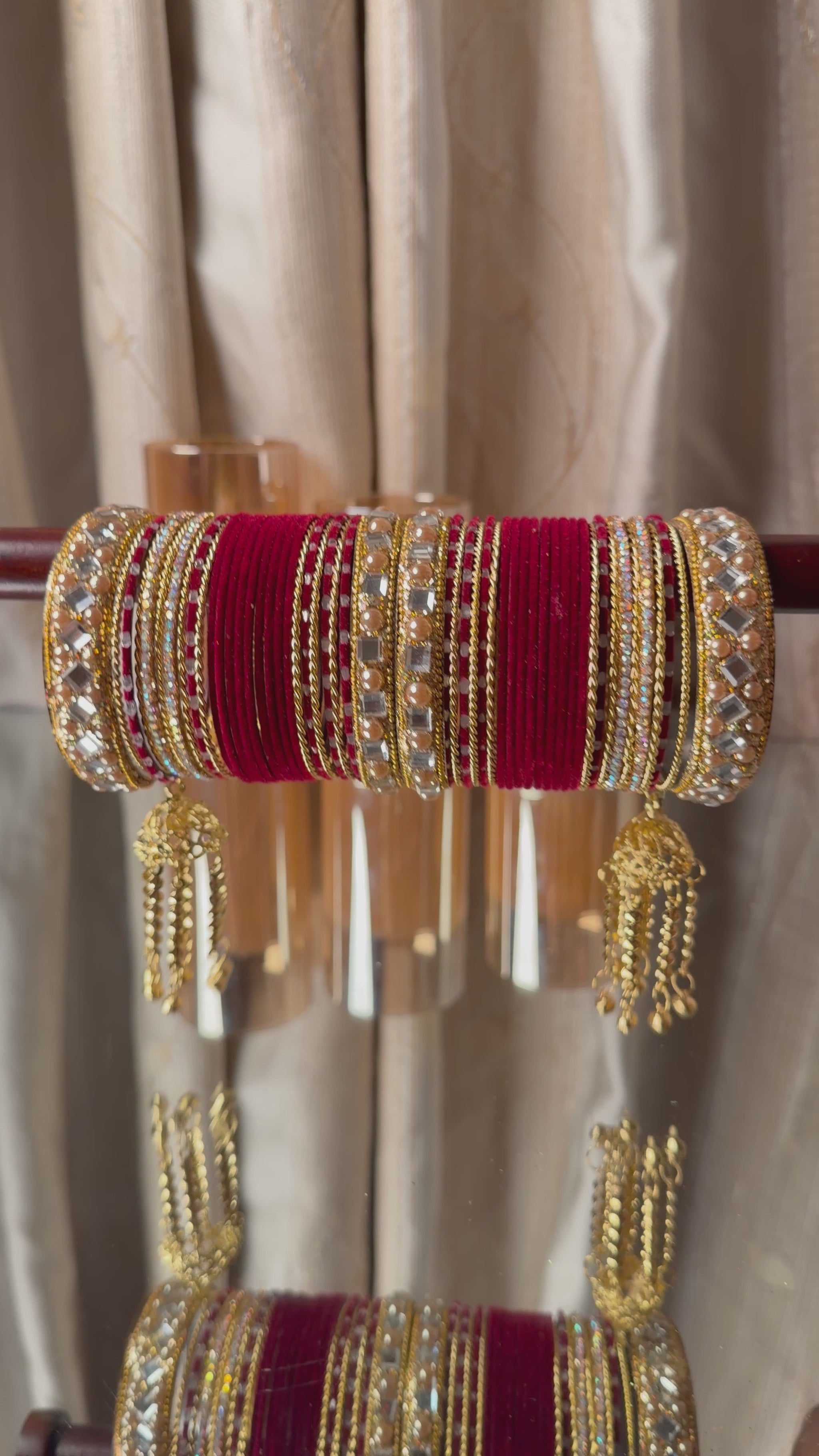 KADAM Royal Crimson Bridal Bangles Set with Jhumka