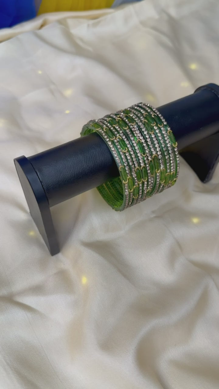 Dadima Kashmiri Emerald Crystal Bangles Set