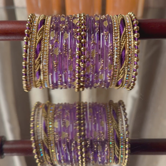 Twisted Wave  Purple & Antique Gold Crystal Bangles