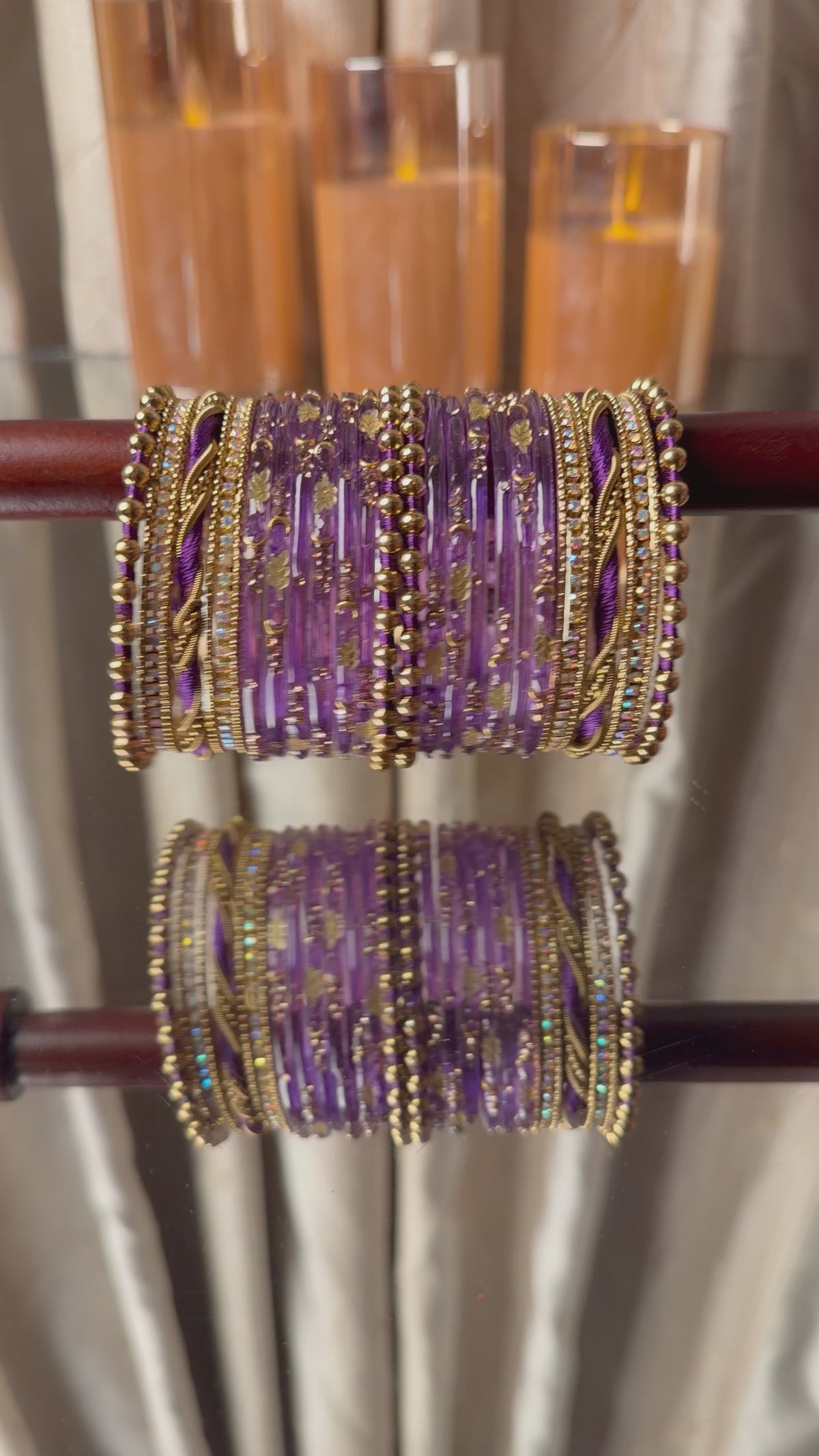 Twisted Wave  Purple & Antique Gold Crystal Bangles