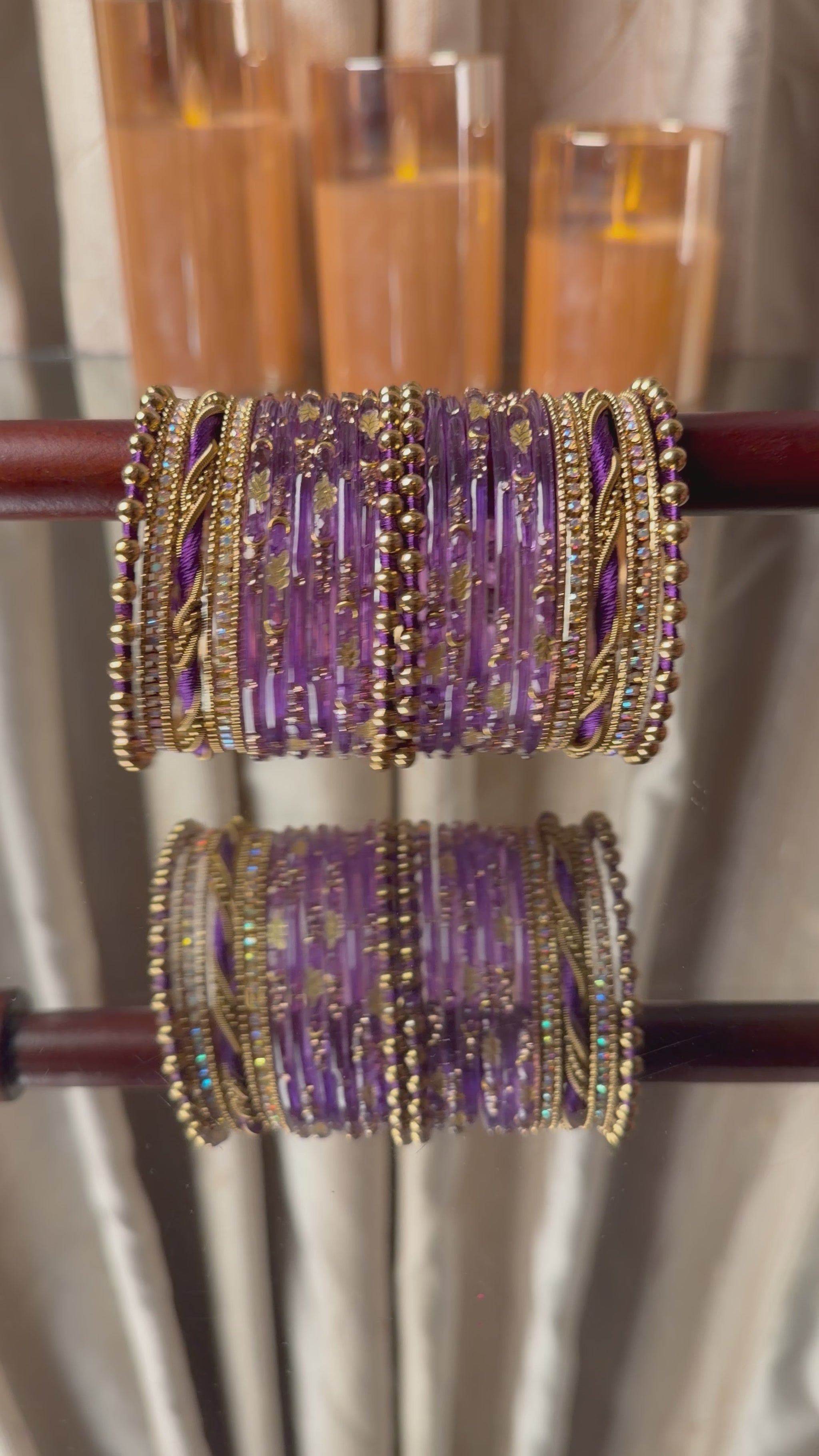 Twisted Wave  Purple & Antique Gold Crystal Bangles