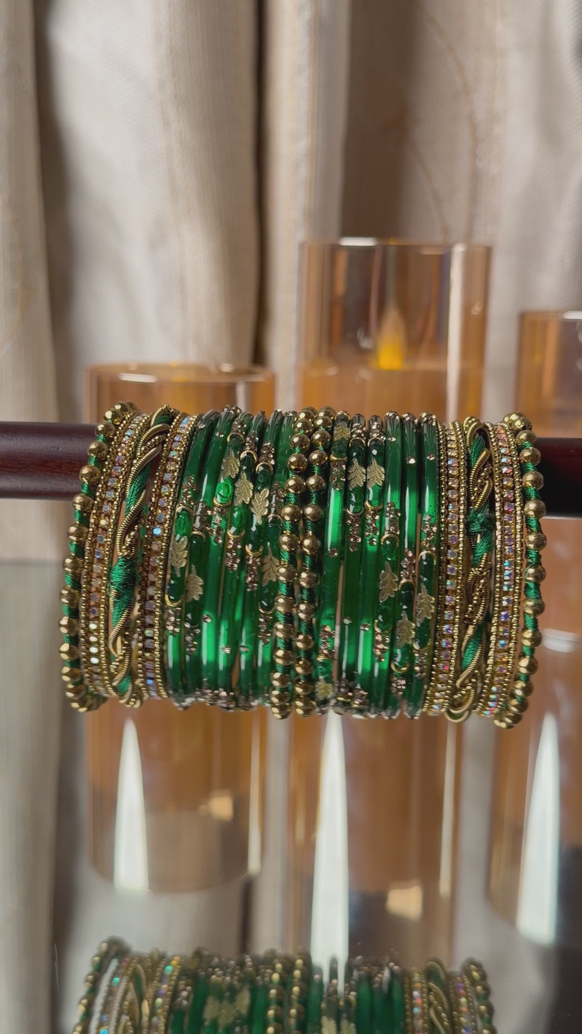 Twisted Wave Emerald Green & Antique Gold Crystal Bangles