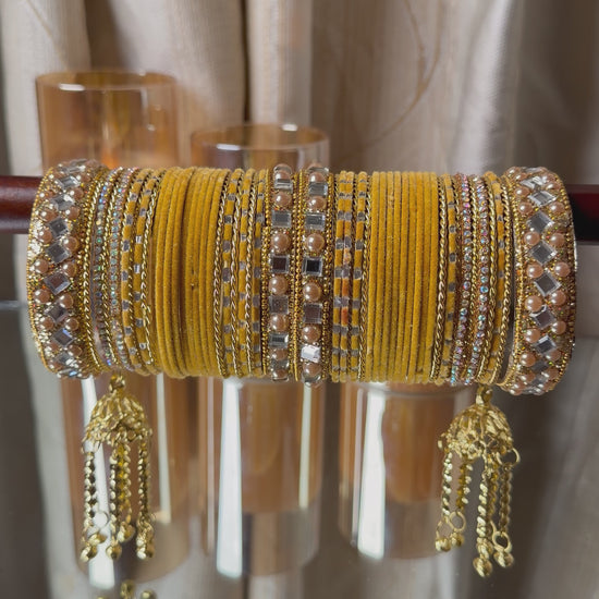 Mustard Gold Royal Bridal Bangle Set with Jhumka