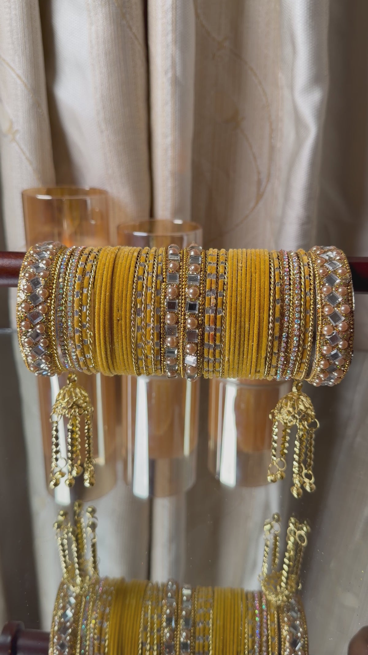 Mustard Gold Royal Bridal Bangle Set with Jhumka